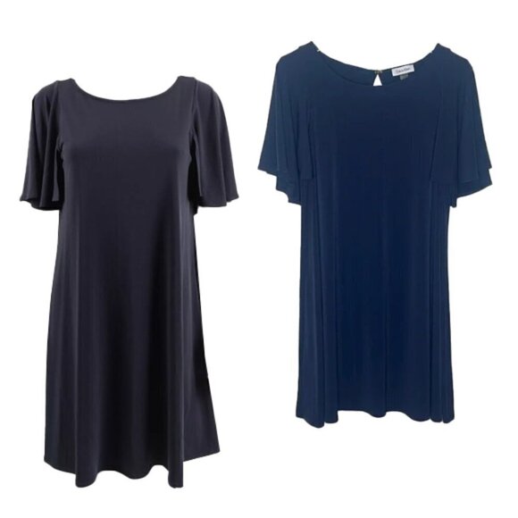 ❤️ CALVIN KLEIN Womens Swing Flowy Navy Blue Short sleeved Dress Size 6 - Picture 1 of 7